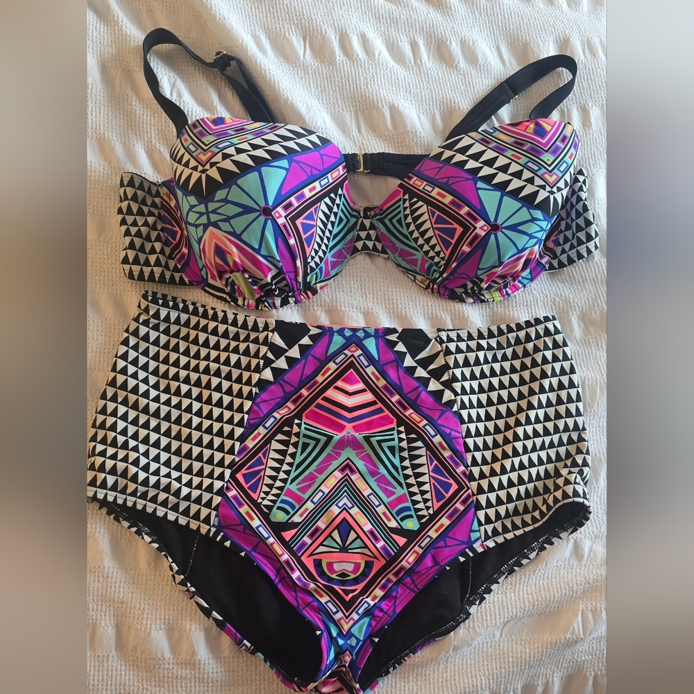 Swimsuits For All Bikini with Molded Cups And High Waisted Bottoms